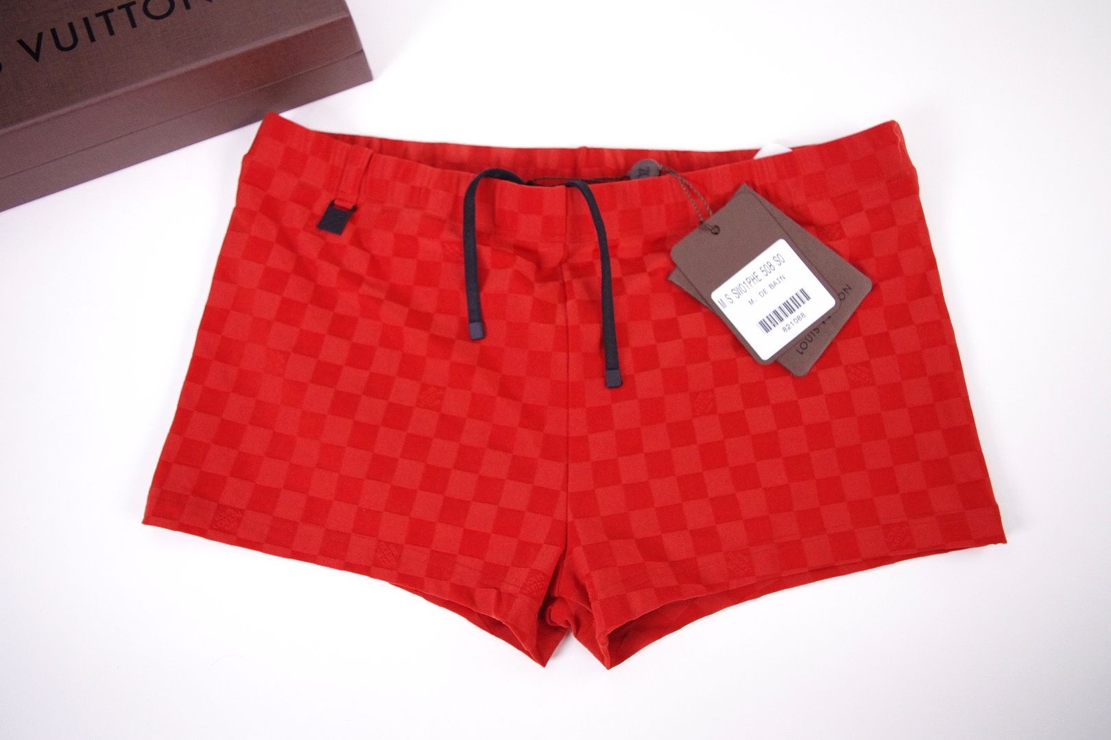 New LOUIS VUITTON Red DAMIER swim shorts trunks suit SMALL Lined LV logo w/ box | eBay
